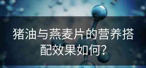 猪油与燕麦片的营养搭配效果如何？